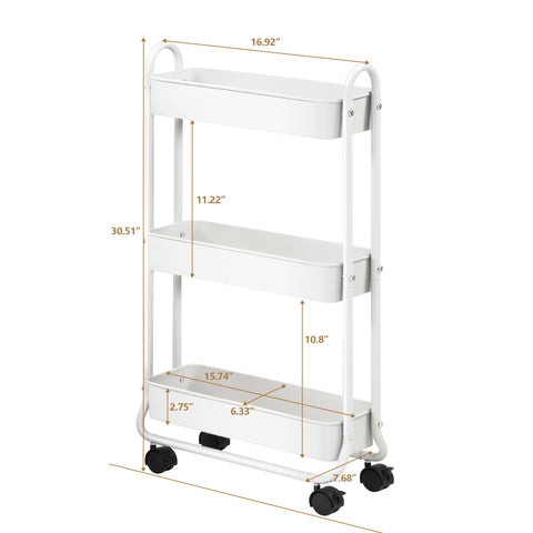 SunnyPoint cart in white finish fits tight spaces between appliances.