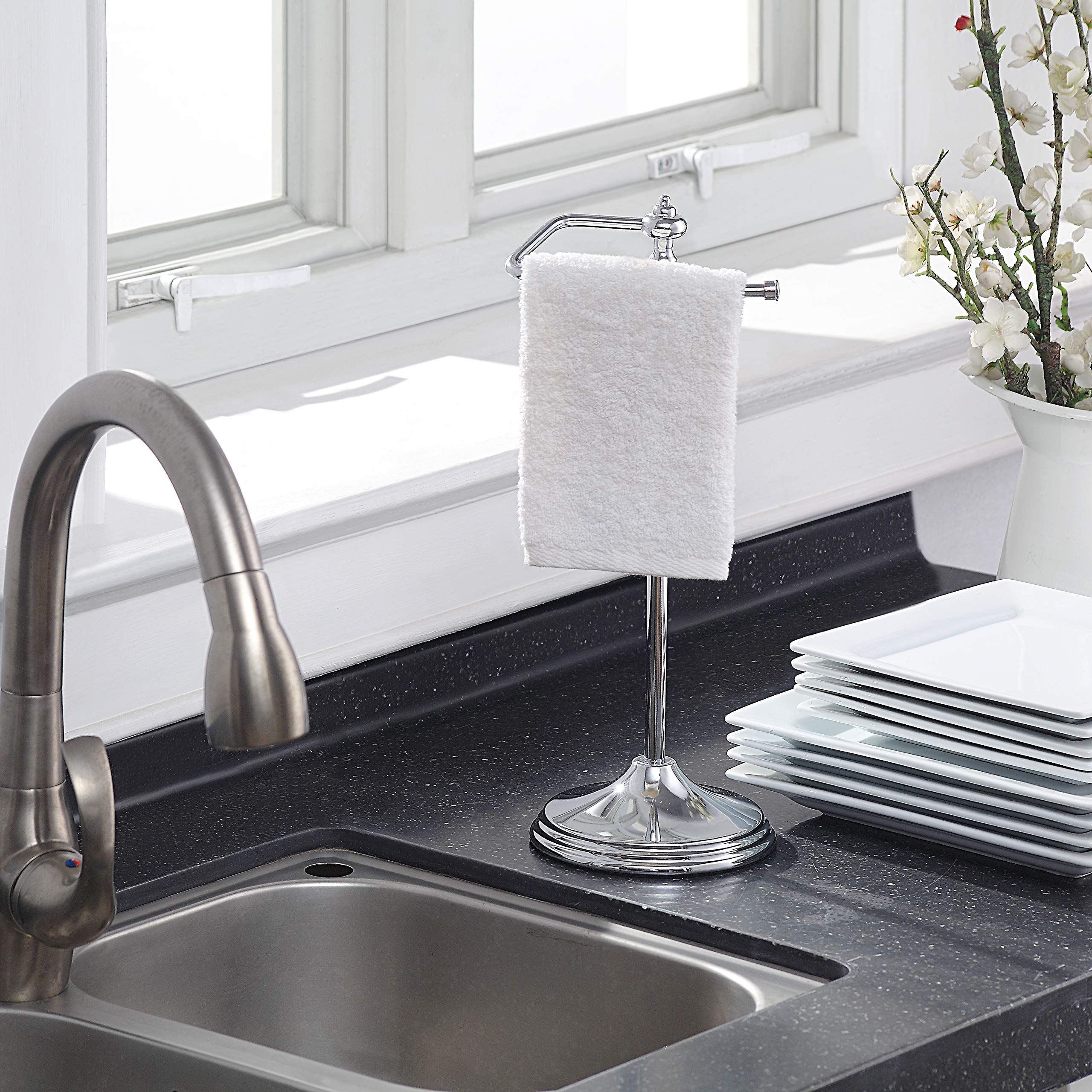 SunnyPoint towel holder stand side view showing a tall, balanced profile