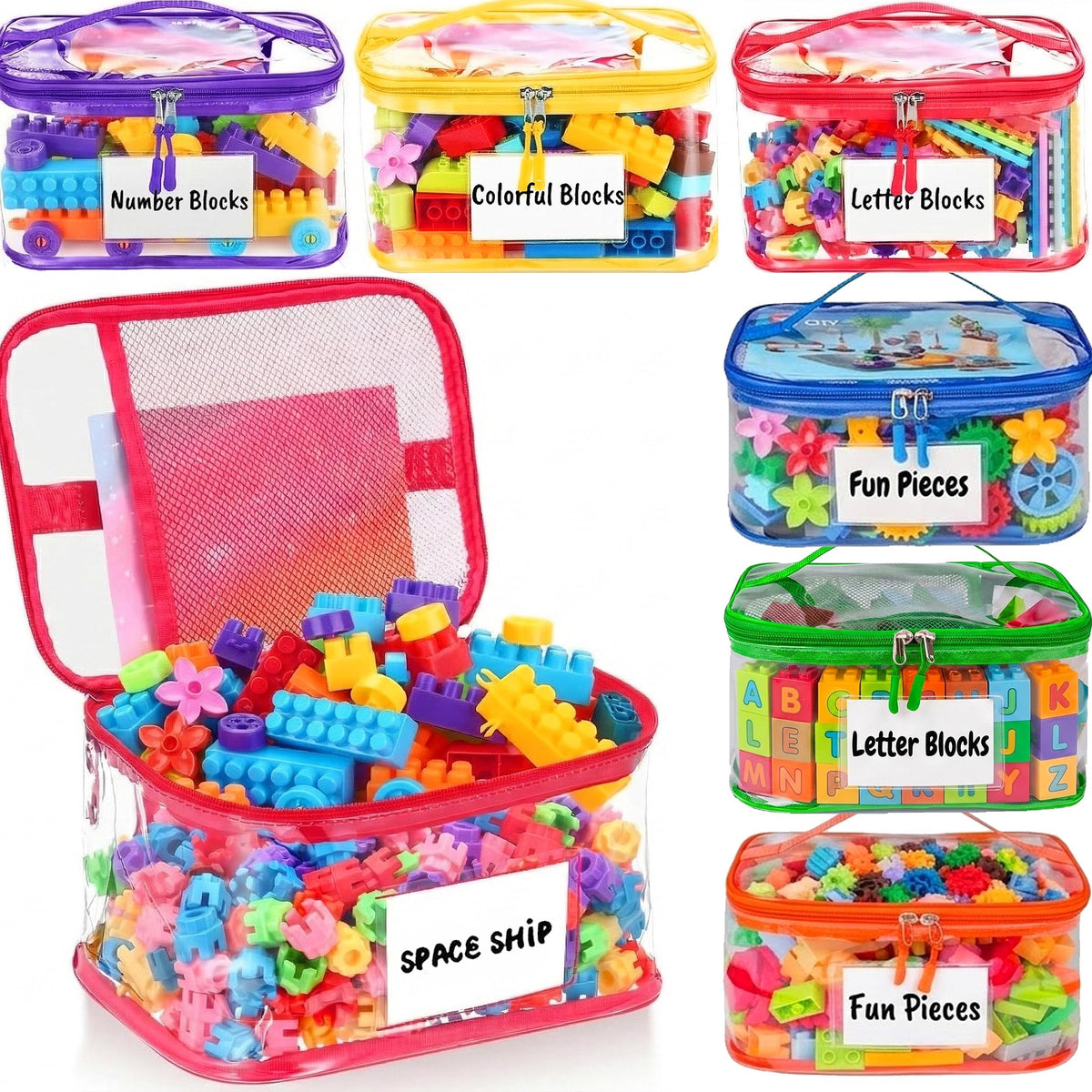 SUNPROUND 6-pack clear toy bags display contents for quick organization.