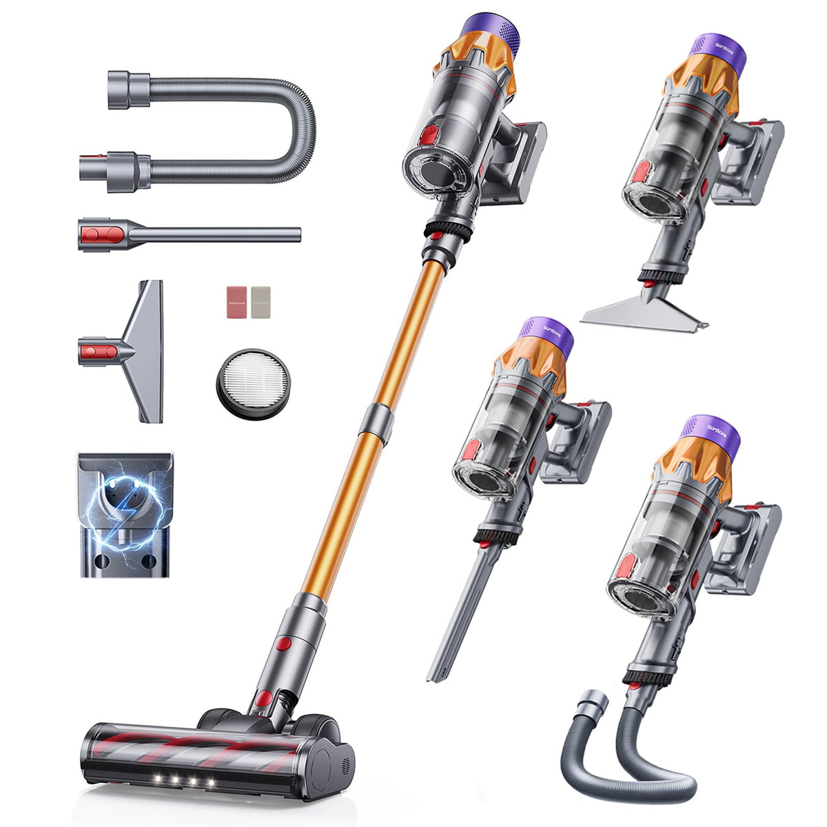 SunSare X7A Pro cordless vacuum motor delivers strong suction for quick, thorough cleaning.