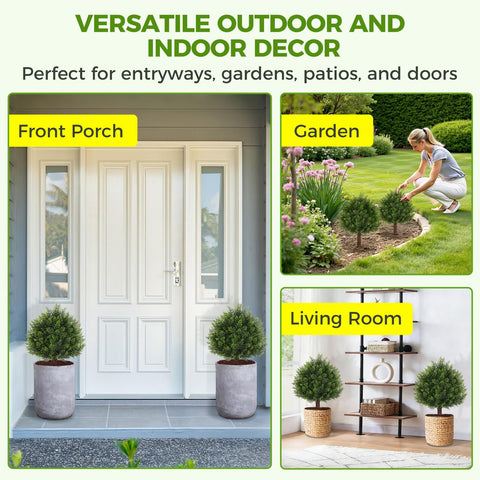 Suntee patio display demonstrates 2-pack topiary enhancing front porch aesthetics