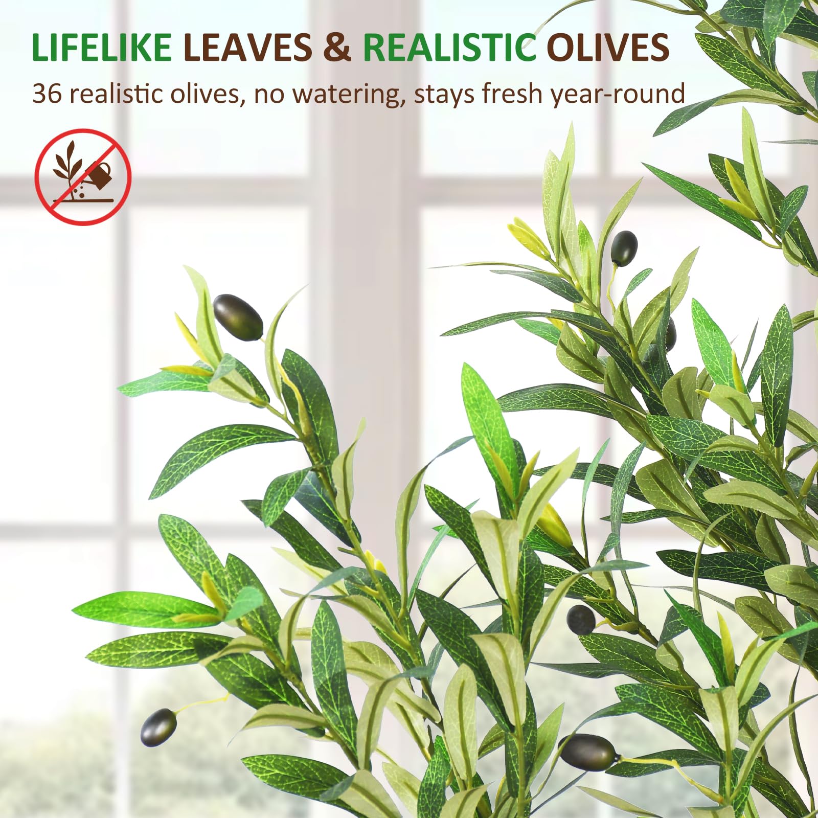 Suntee olive tree features realistic fruits for seasonal charm.