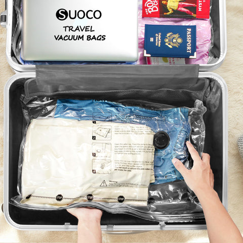 SUOCO double zip seal preserves vacuum for packed clothes.