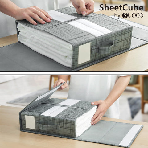 SUOCO Foldable storage units optimize space in compact wardrobes.