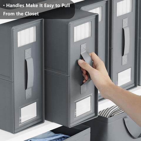 SUOCO SheetCube labeled boxes speed up closet organization.
