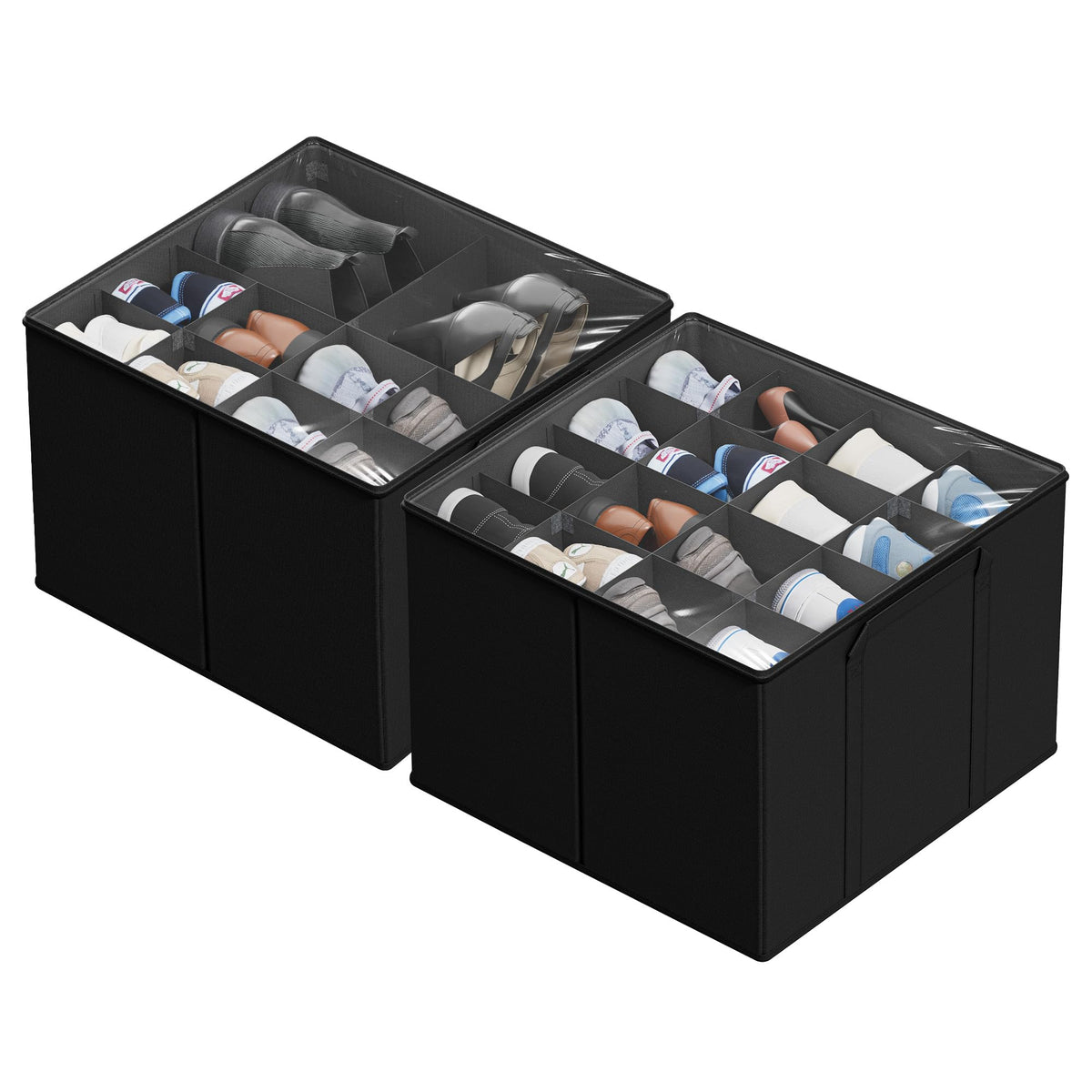 SUOCO shoe organizer in closet top view showing compact vertical storage