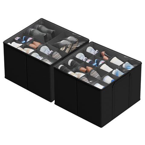 SUOCO shoe organizer in closet top view showing compact vertical storage