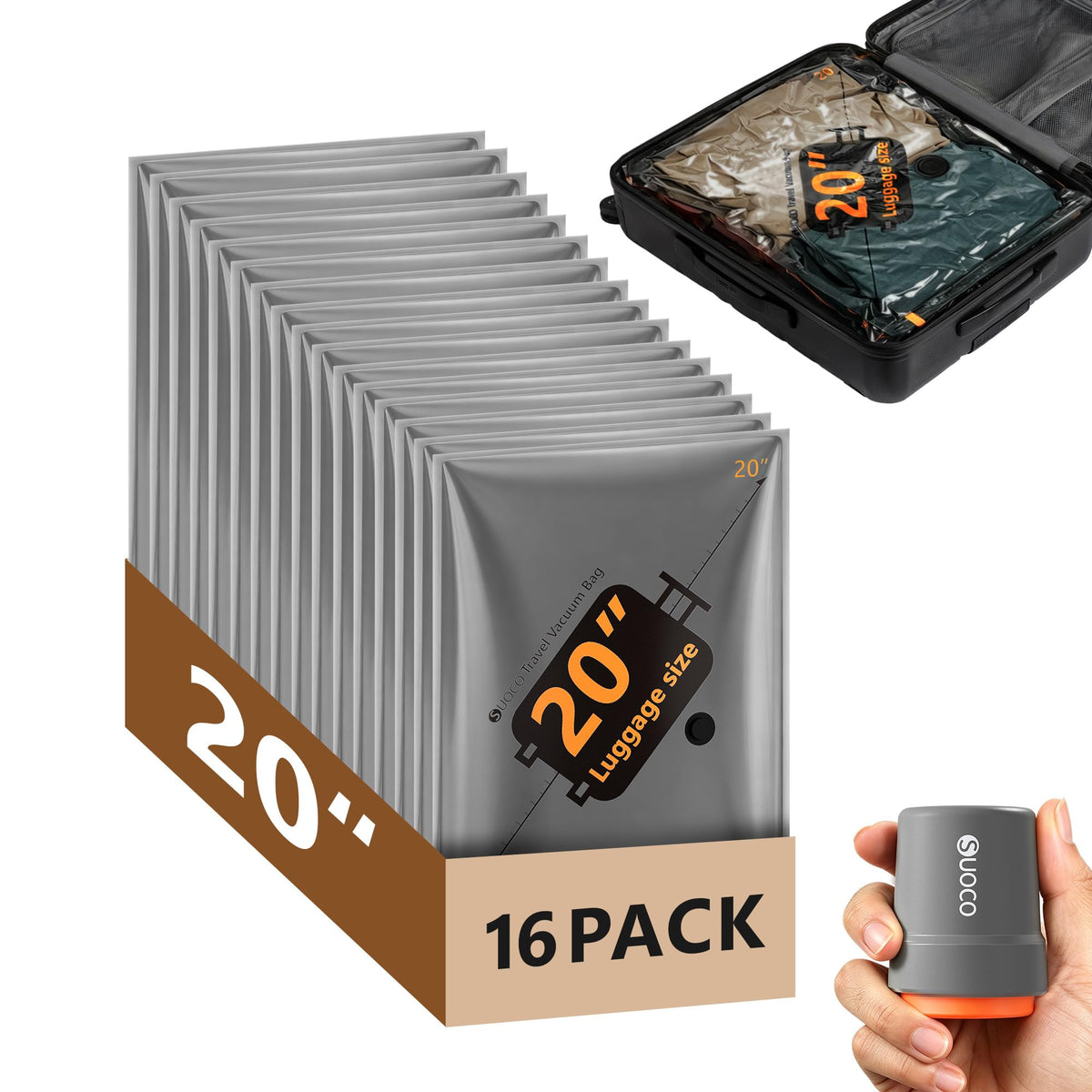 SUOCO travel vacuum bags with cordless pump demonstrate space-saving packing efficiency.