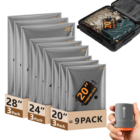 SUOCO travel vacuum bags with cordless pump for fast, cable-free packing