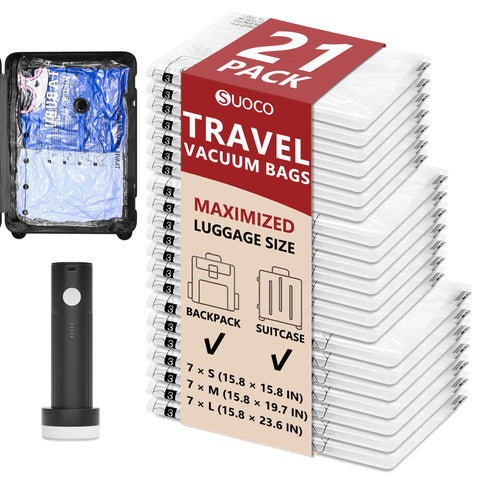 SUOCO travel vacuum bags with pump for quick, space-saving compression
