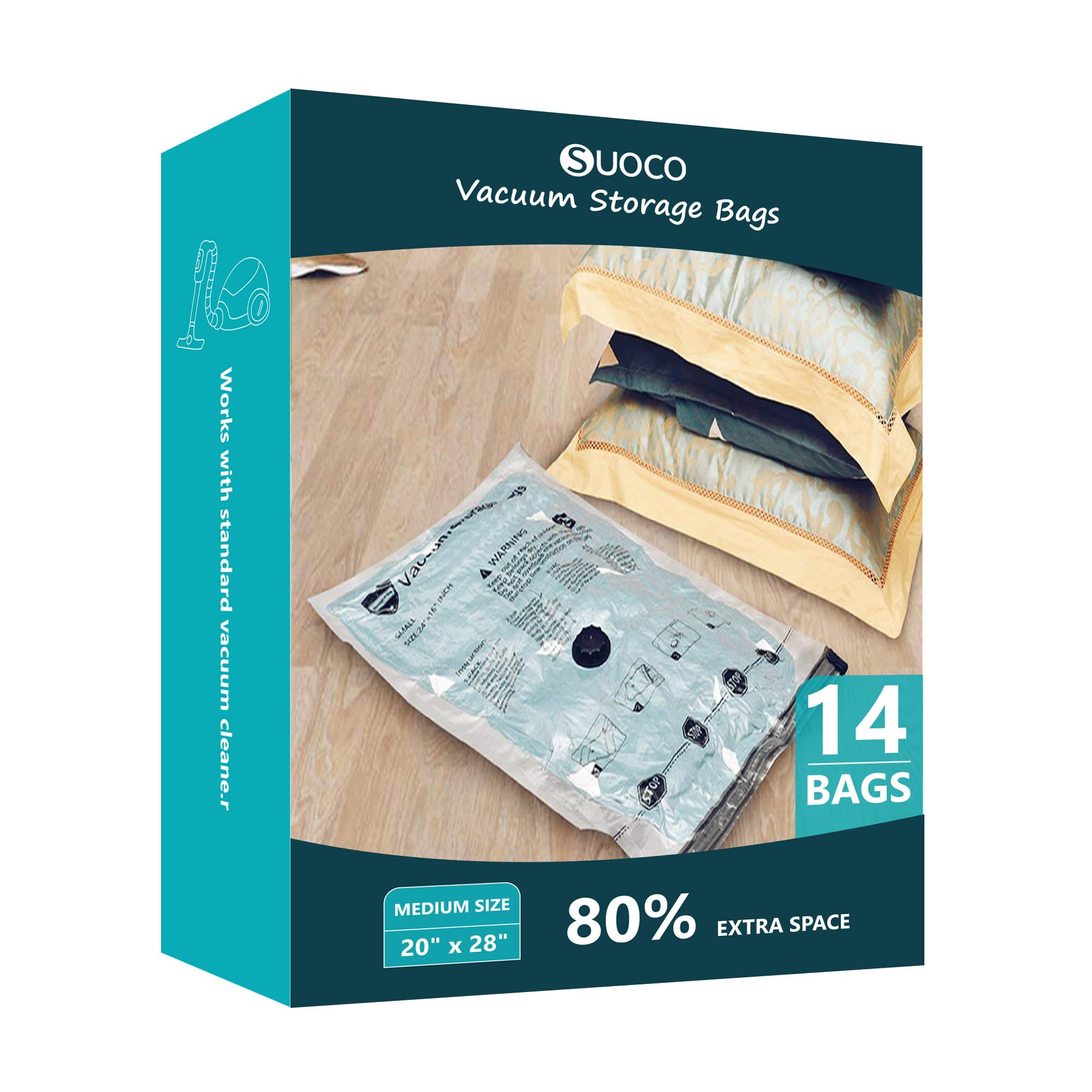 SUOCO 14-medium vacuum storage bags ready to declutter and save space.
