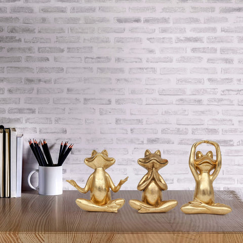 Suoed Gold Frog Figurines as desk decor for a modern workspace.