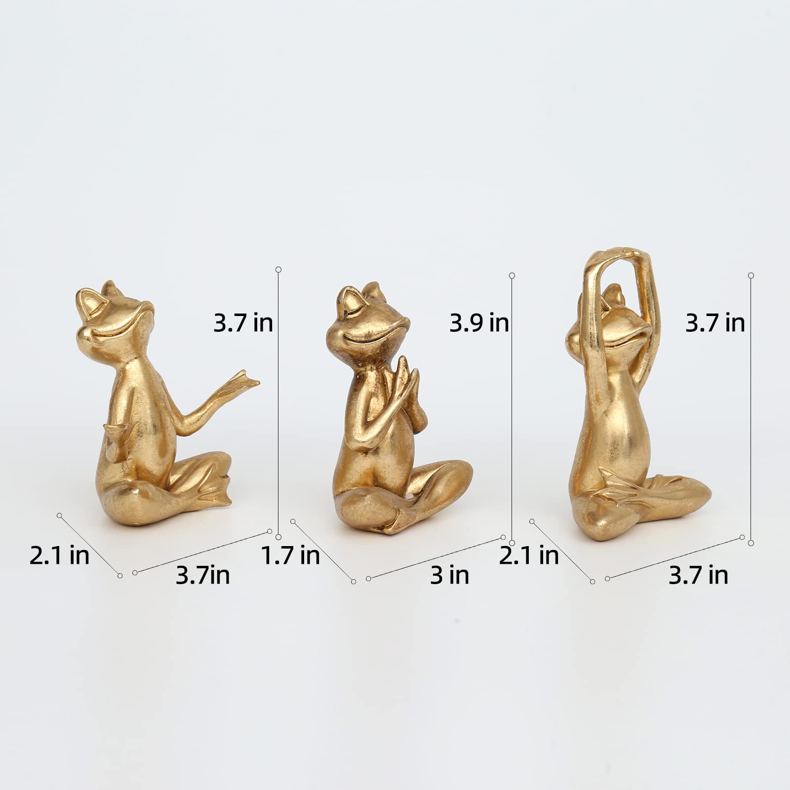 Suoed Gold Frog Figurines with lotus pose add focus on a desk or shelf.