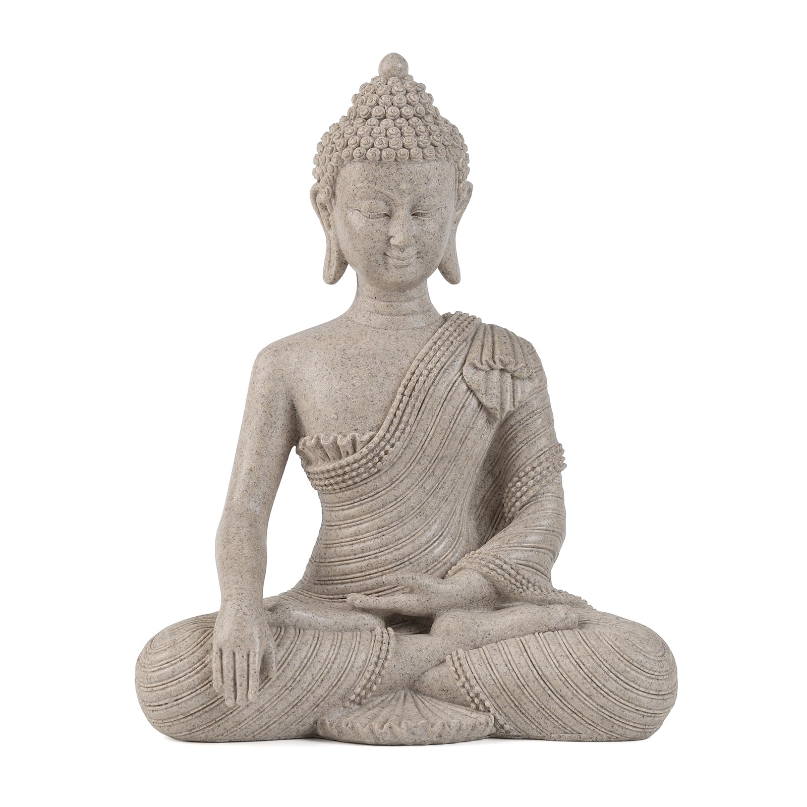 Suoedd Buddha statue beige and white, 10.2-inch height, serene living room focal point.