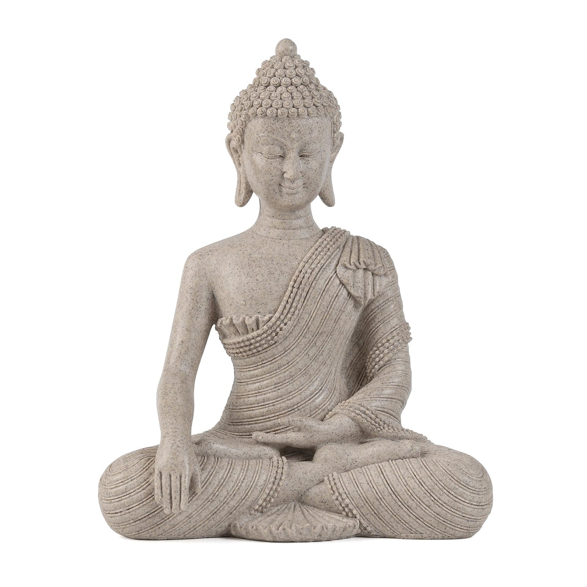 Suoedd Buddha statue beige and white, 10.2-inch height, serene living room focal point.