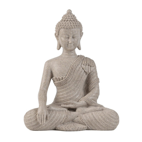 Suoedd Buddha statue beige and white, 10.2-inch height, serene living room focal point.