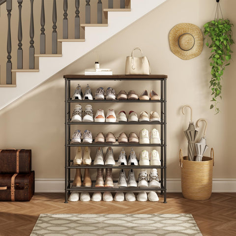 SUOERNUO metal frame and MDF top offer stable footwear storage.