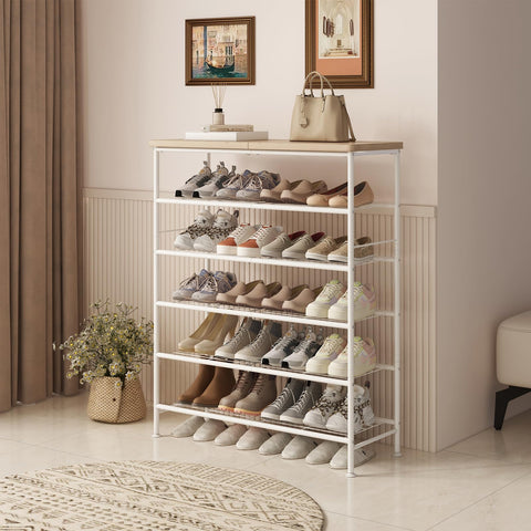 SUOERNUO shoe rack with metal frame close-up showing sturdy construction for daily use.