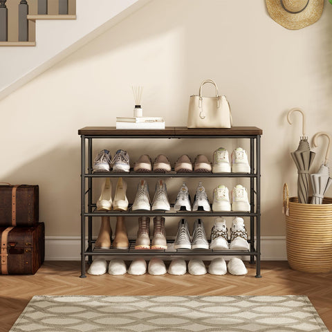 SUOERNUO entryway organizer stores four pairs per tier for easy access.