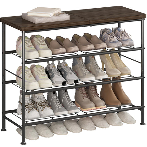 SUOERNUO 4-tier black metal shoe rack keeps footwear organized at a glance.