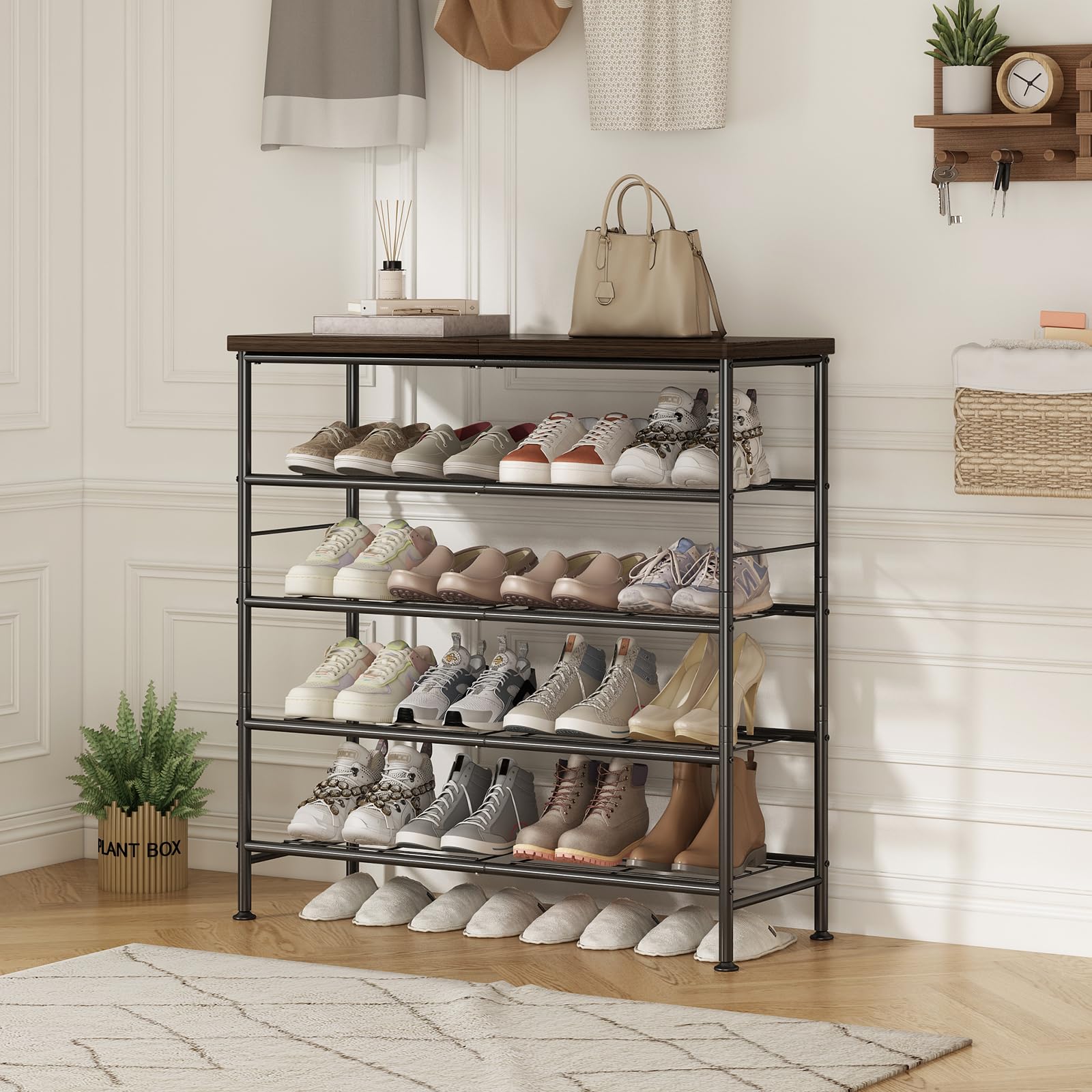 SUOERNUO 5-tier shoe rack in entryway keeps footwear neatly arranged.