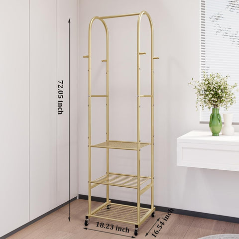 SUOERNUO 3-tier metal shelves maximize storage for shirts, shoes, and boxes.