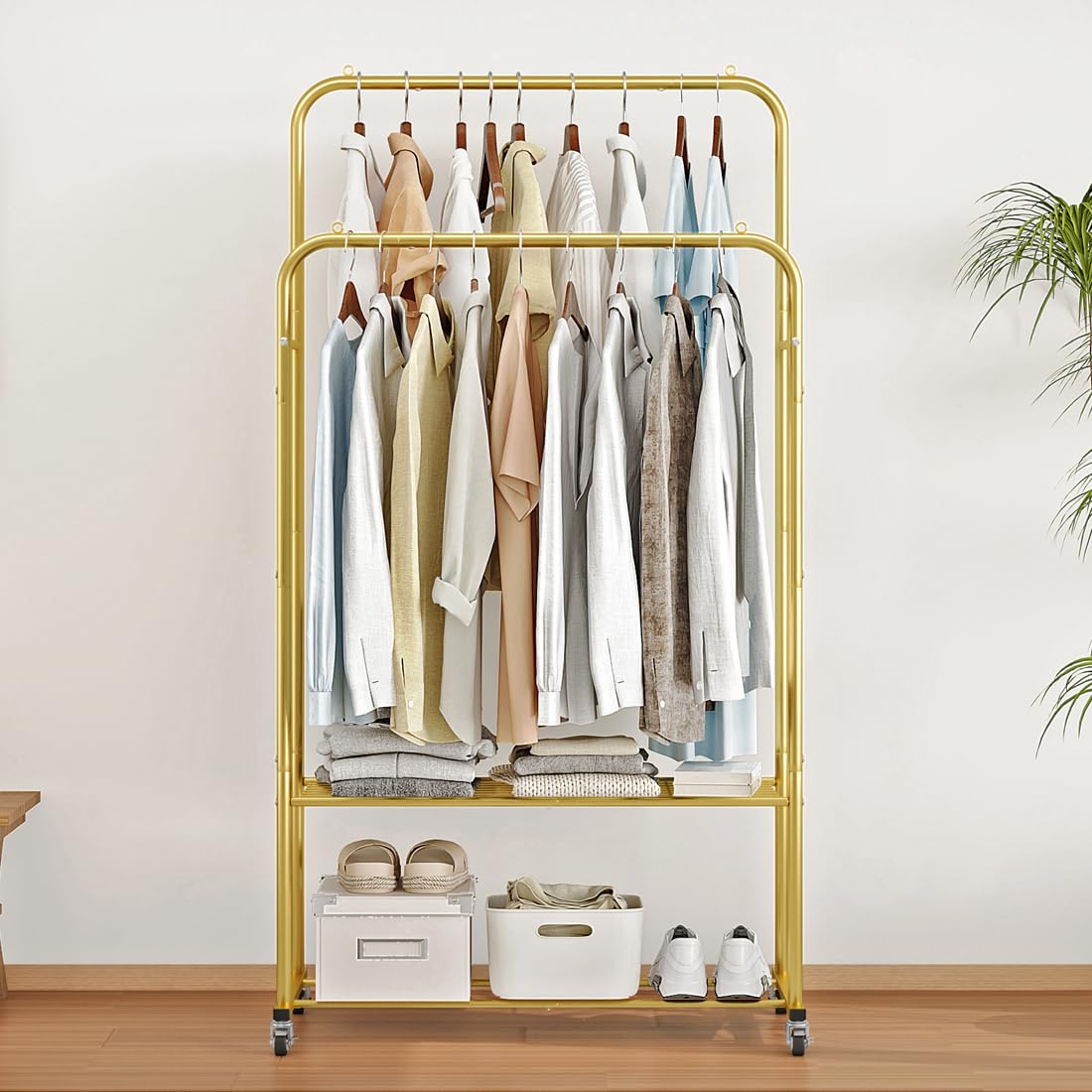 SUOERNUO rolling garment rack with brakes for stable placement after moving