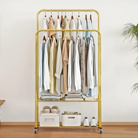 SUOERNUO rolling garment rack with brakes for stable placement after moving
