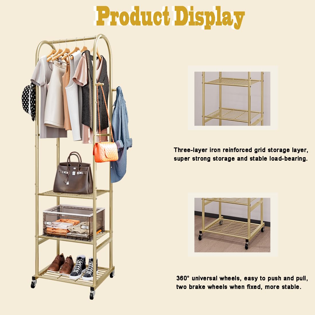 SUOERNUO garment rack with four hooks for bags and hats.