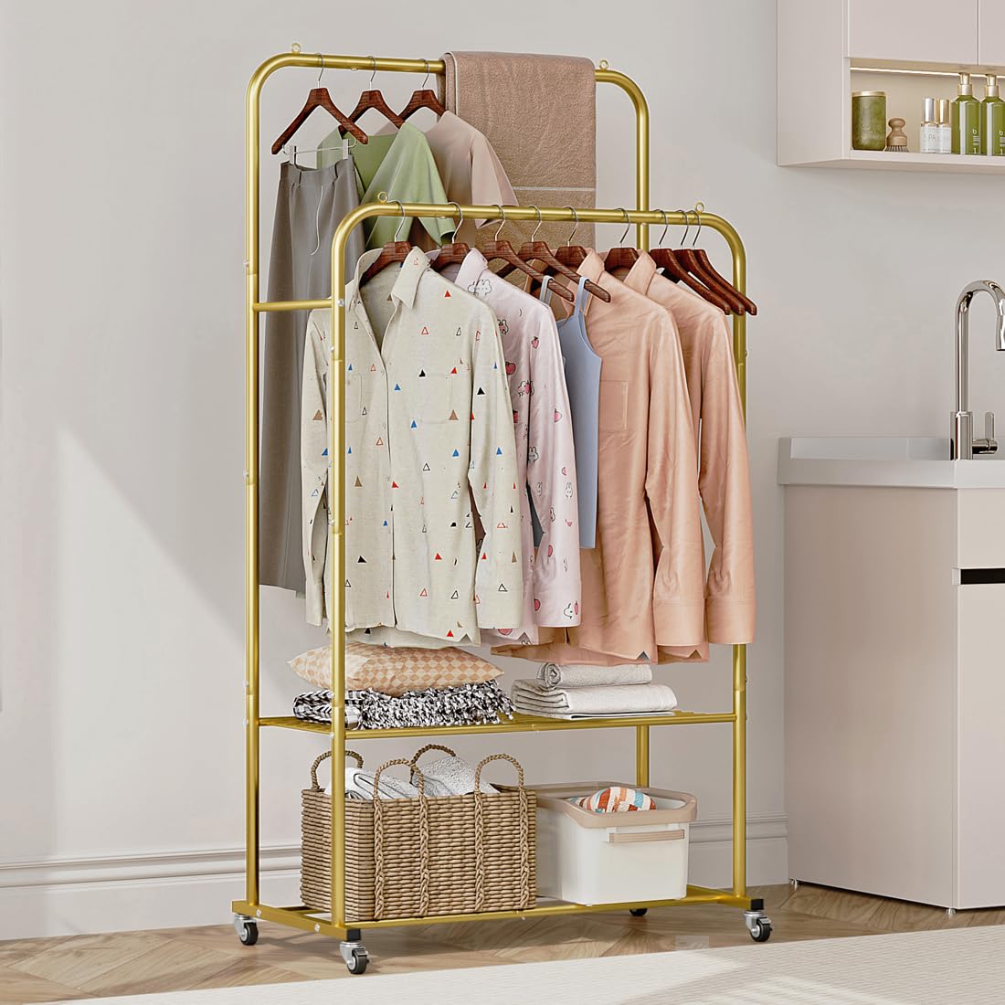 SUOERNUO rolling rack with lockable wheels for secure placement