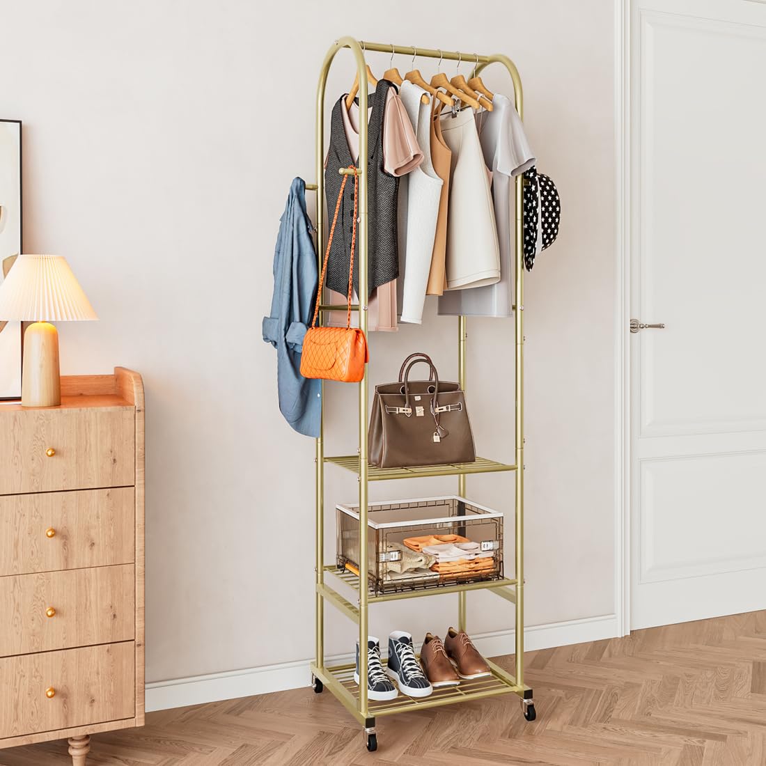 SUOERNUO stylish black and gold rack enhances room decor.