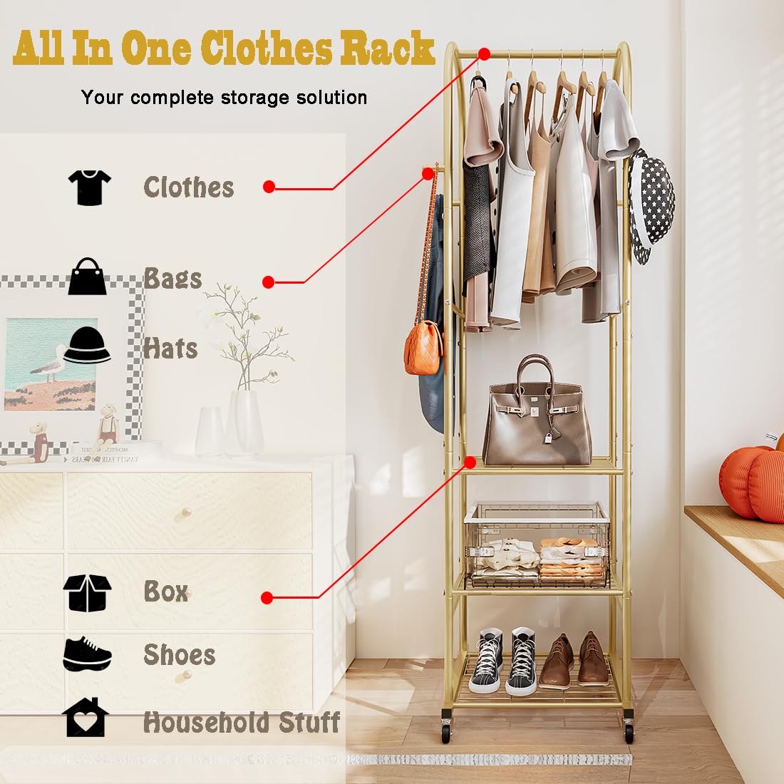 SUOERNUO wardrobe organizer fits compact spaces for tidy storage.
