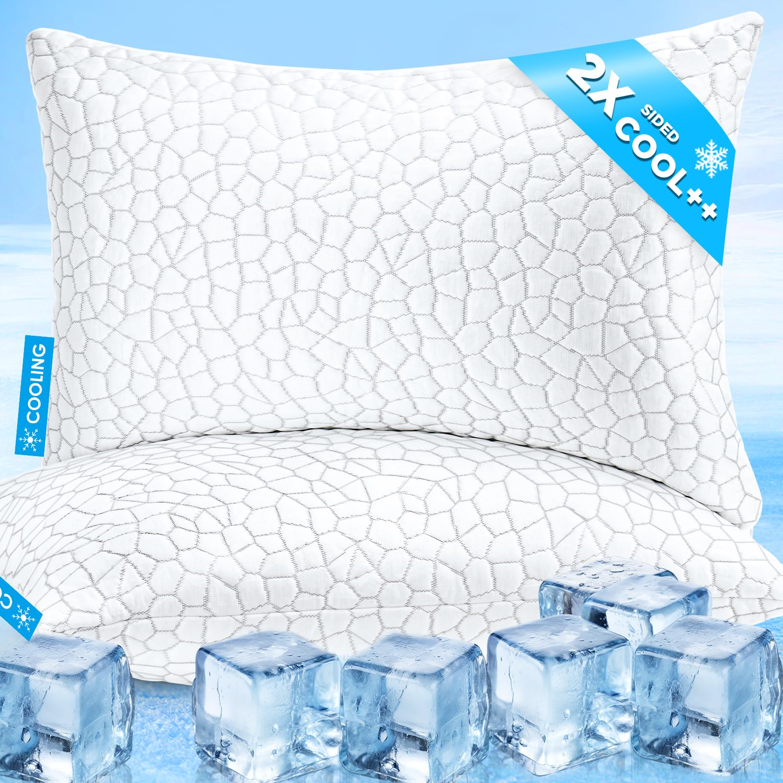 SUPA MODERN cooling pillow king two-pack on bed for cooling comfort