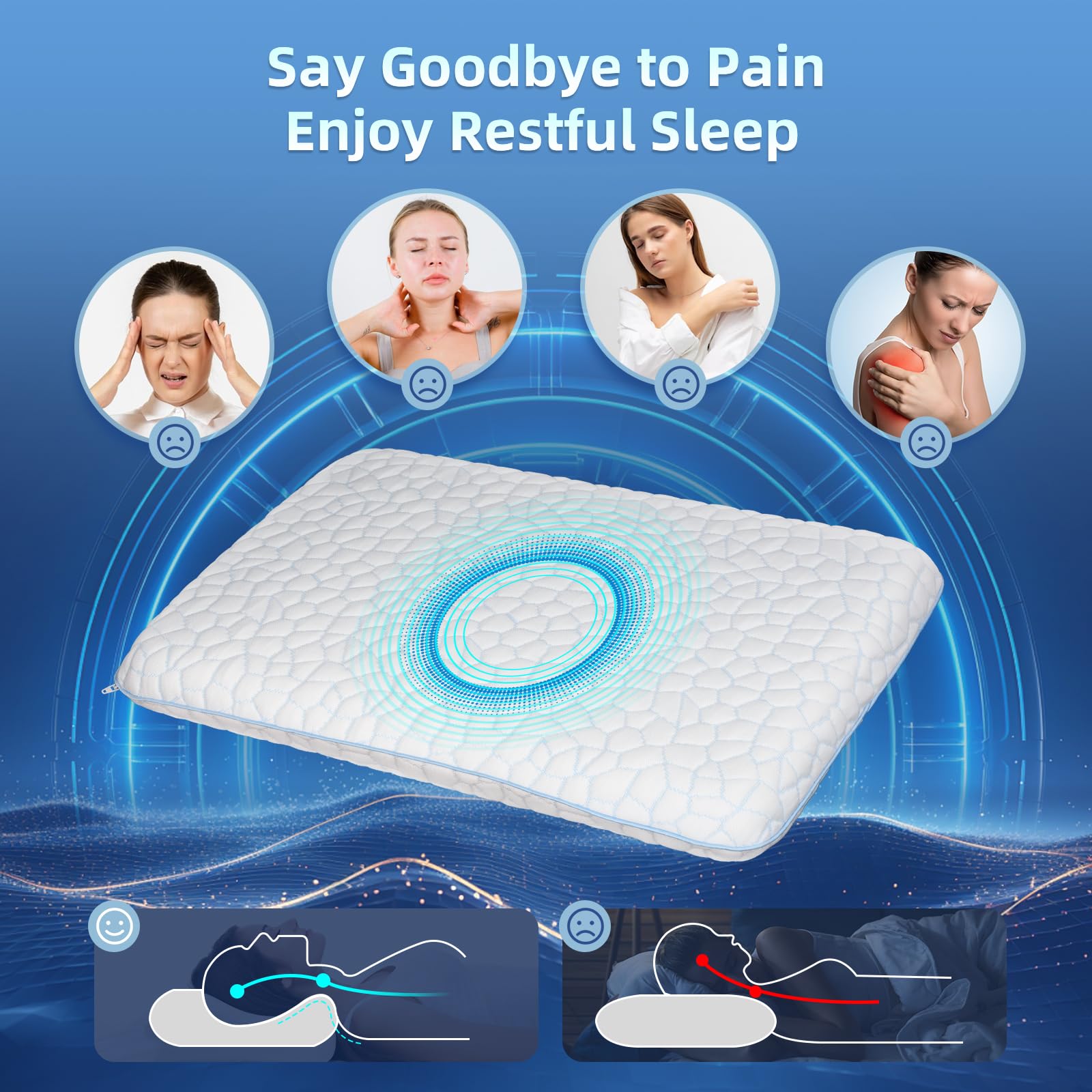 SUPA MODERN pillow demonstrates optimal neck support for restful sleep.