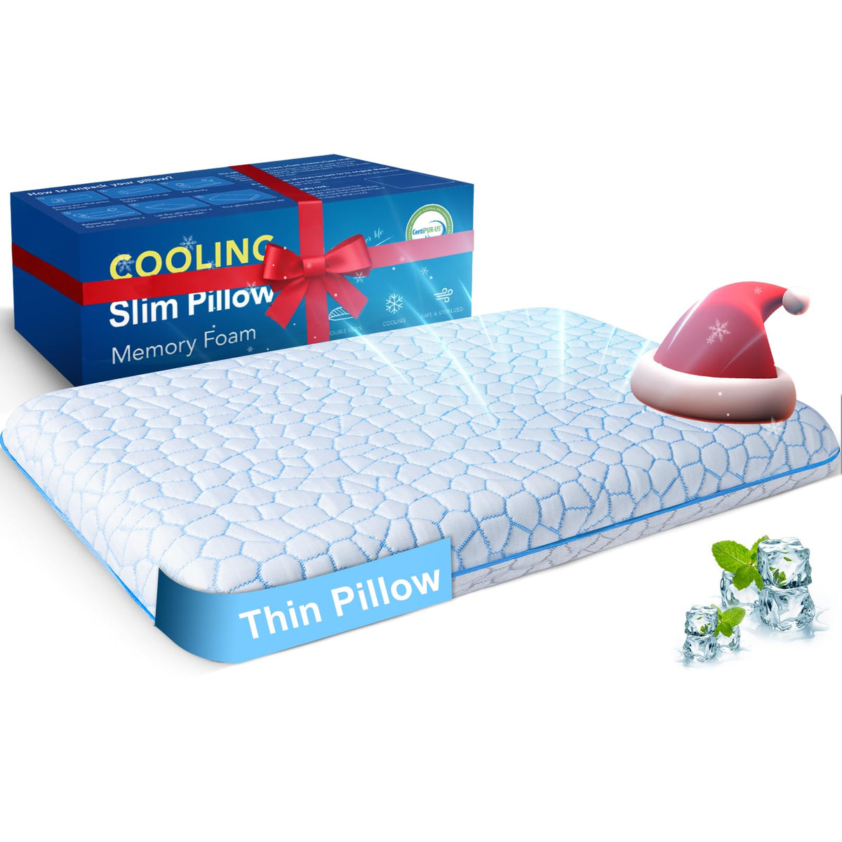SUPA MODERN Ultra Thin Flat Pillow with 2.25 inch height for low profile neck and spine support.