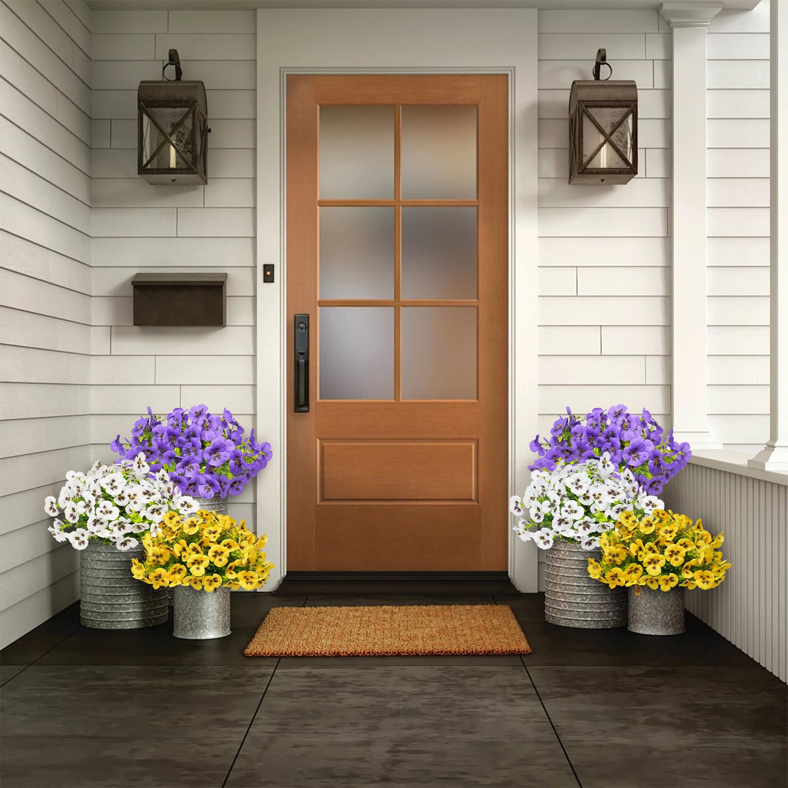 SupBri multi-color pansy set with purple, white, and yellow blooms