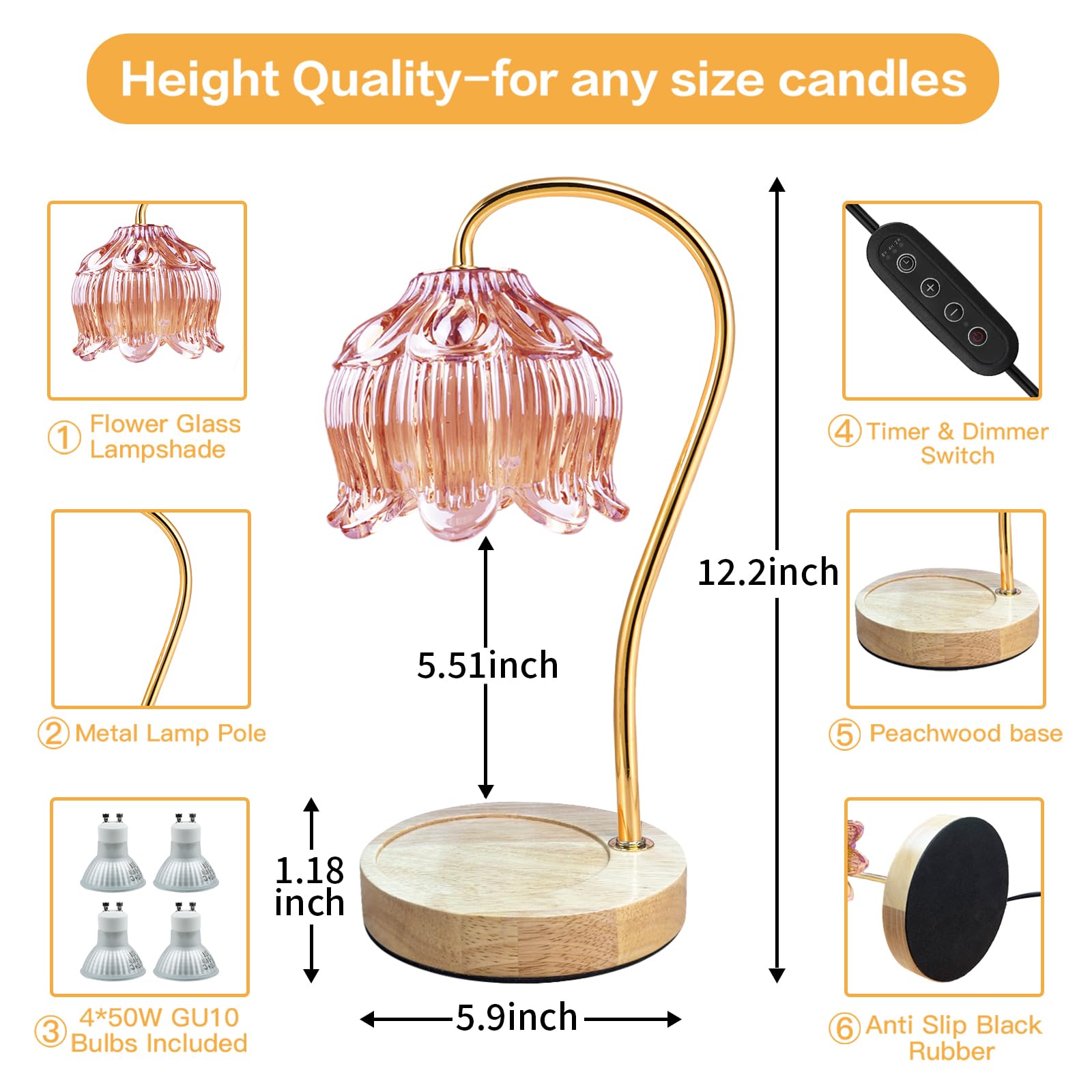 SupBri pink glass flower warmer lamp with soft lighting for fragrance