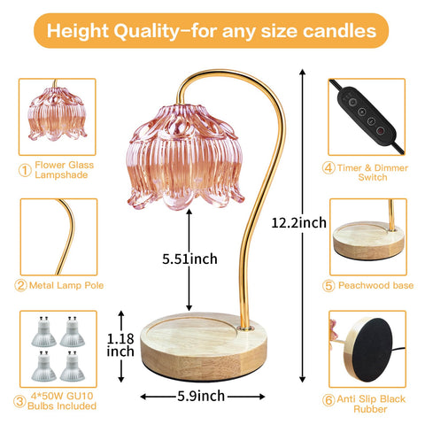 SupBri pink glass flower warmer lamp with soft lighting for fragrance