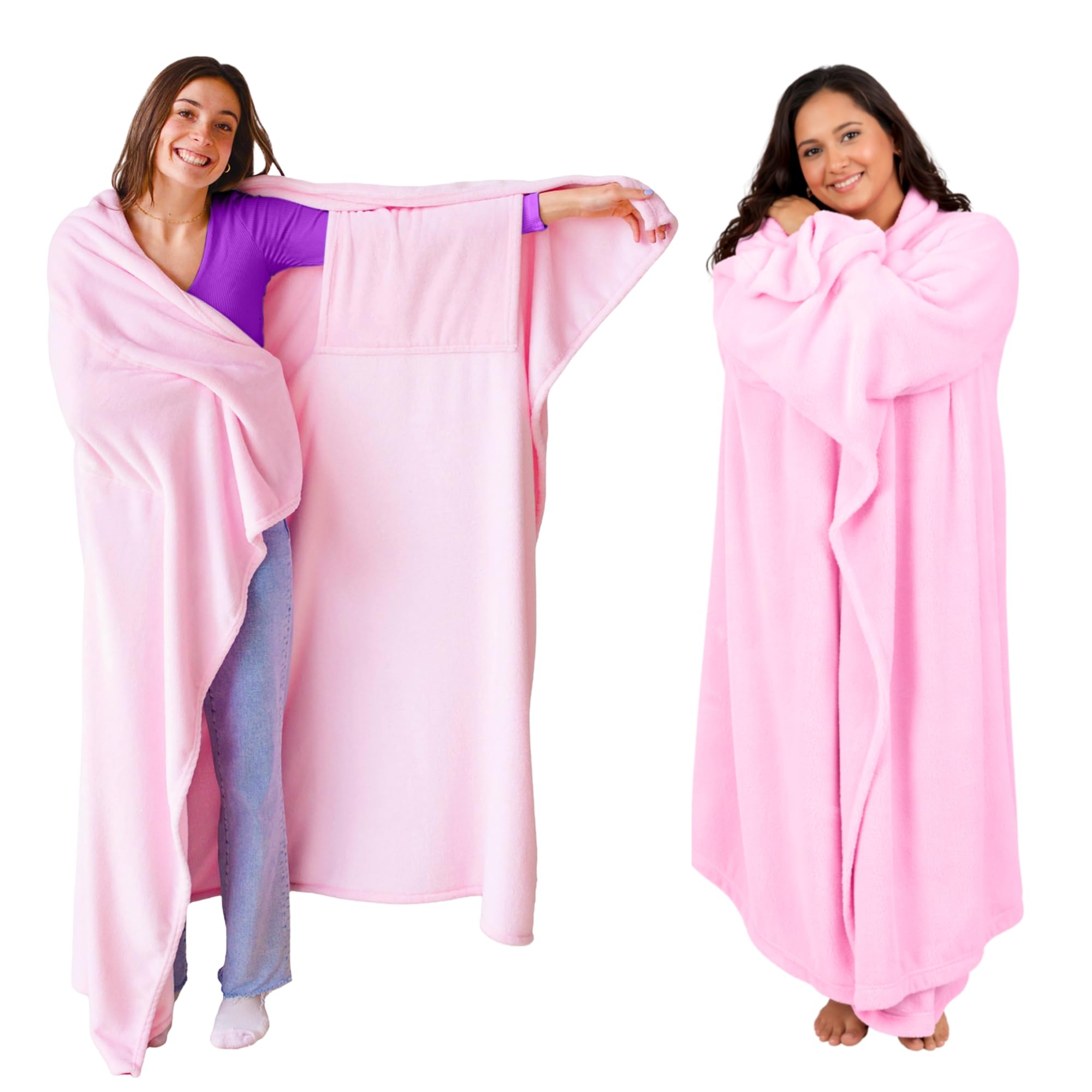 Super Blanky pocket sleeves provide easy warmth and movement.
