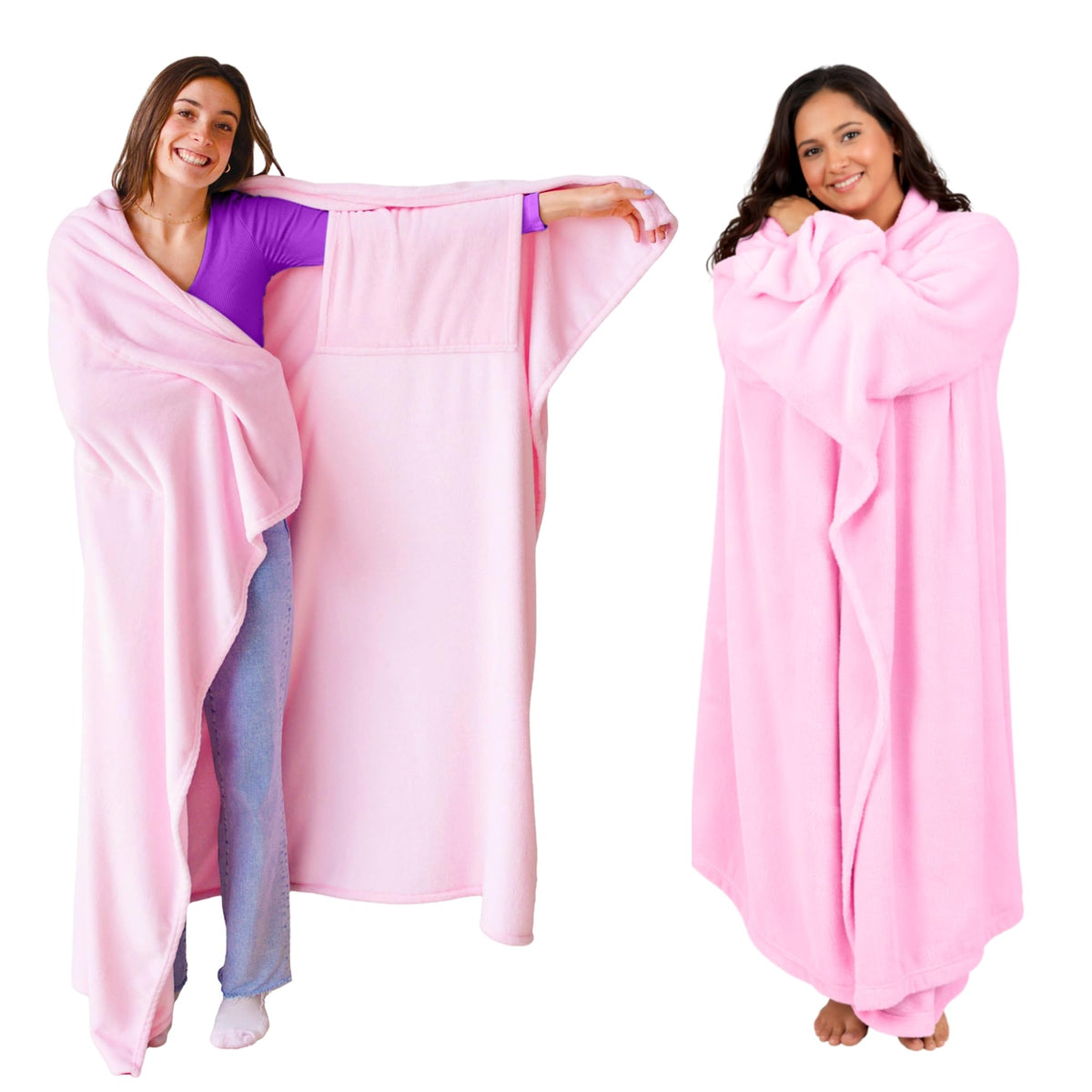Super Blanky pocket sleeves provide easy warmth and movement.