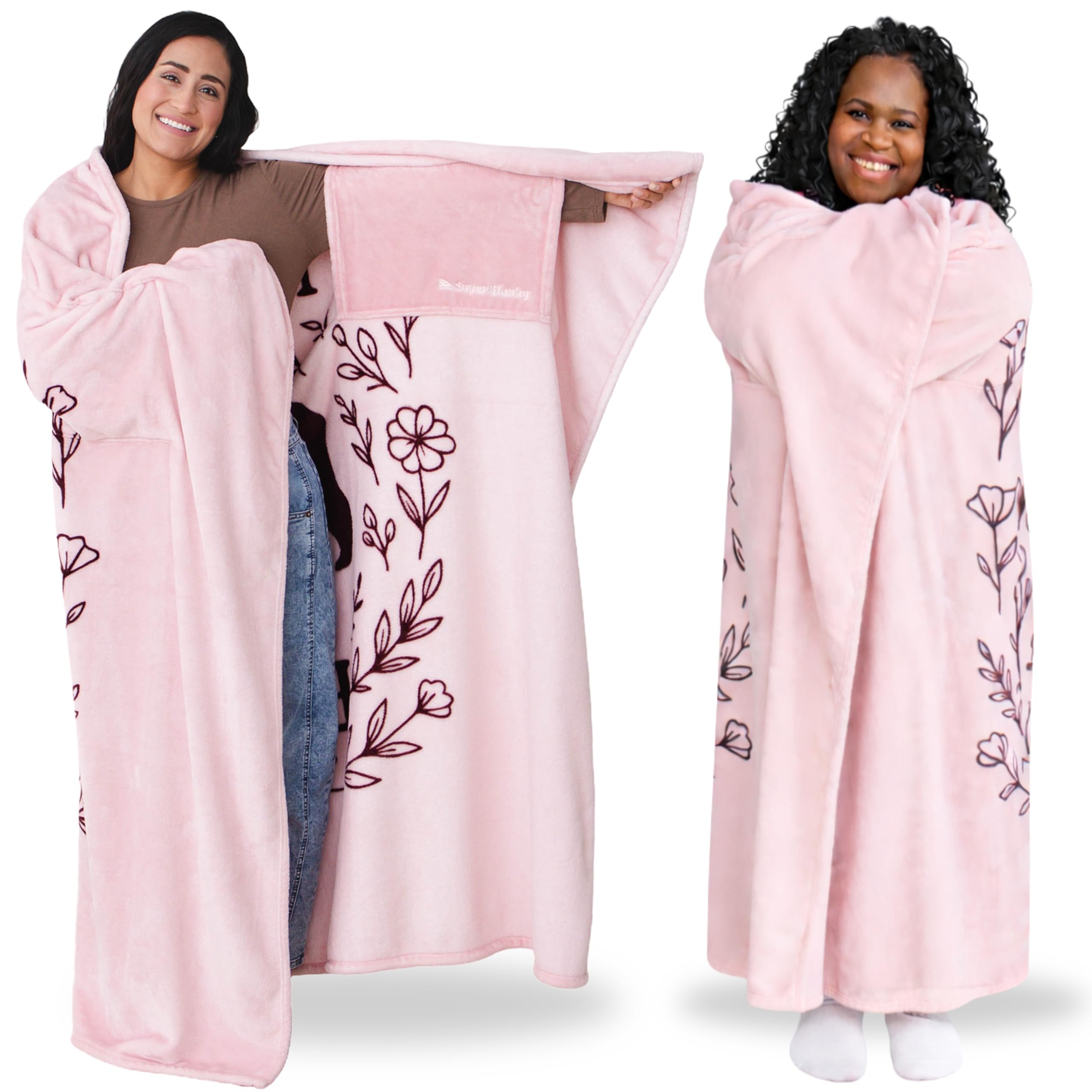 Super Blanky Mama Bear wearable blanket with pocket sleeves for hands-free warmth.