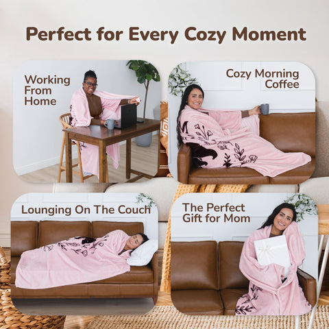 Travel-friendly design of the Super Blanky Mama Bear wearable blanket for on-the-go warmth.
