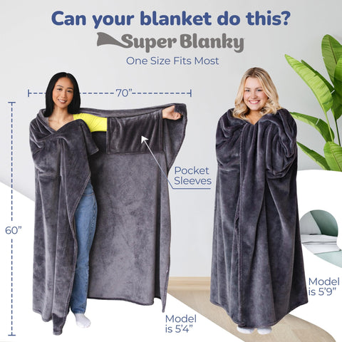 Super Blanky portable wearable blanket ideal for travel and on-the-go warmth.