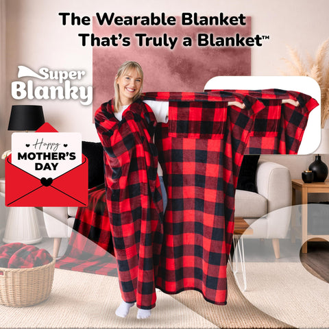 Super Blanky wearable blanket with arm holes enables easy movement and coziness.