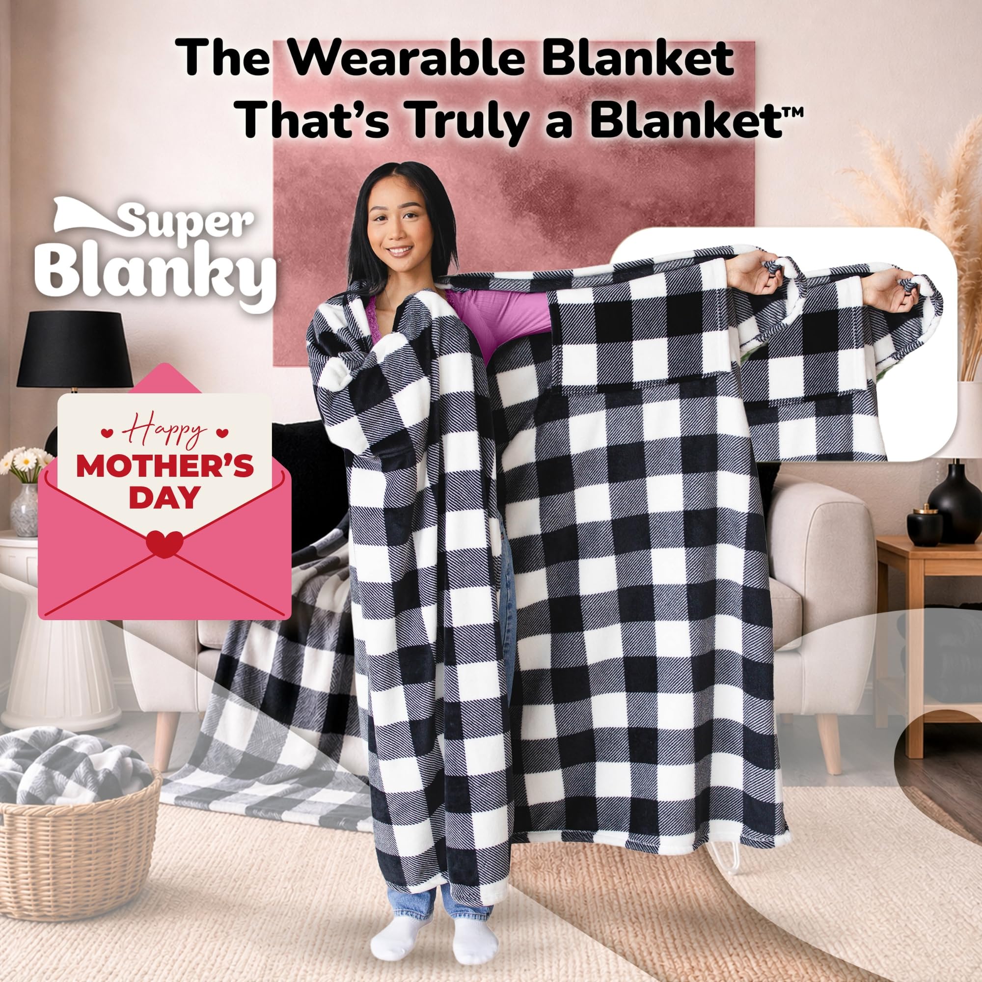 Super Blanky wearable blanket arm sleeves detail offering easy mobility and coziness.