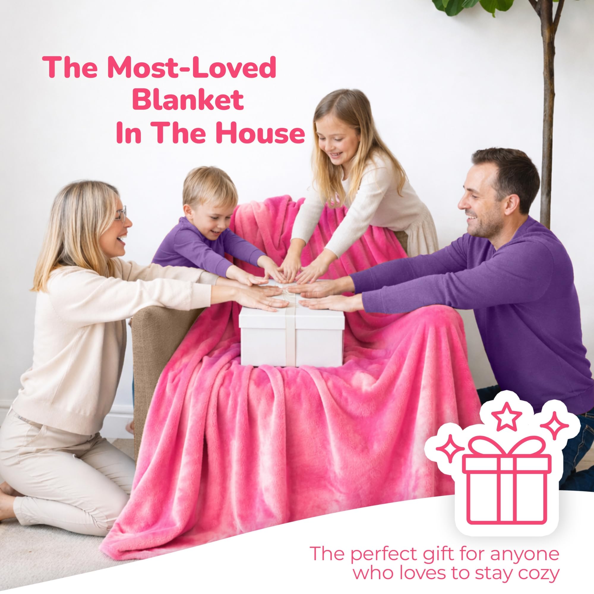 Person lounging on a couch wearing the Super Blanky wearable blanket.
