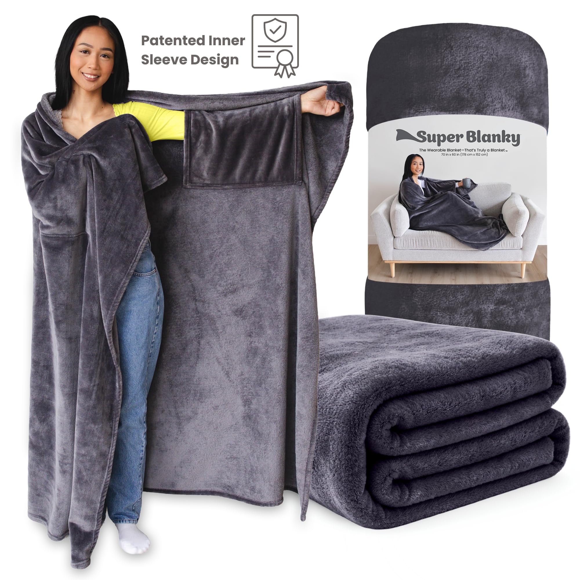 Super Blanky wearable blanket for her, grandma, or mom with arm holes.