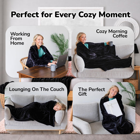 Super Blanky wearable blanket in oversized 70 by 60 inches for couch comfort.