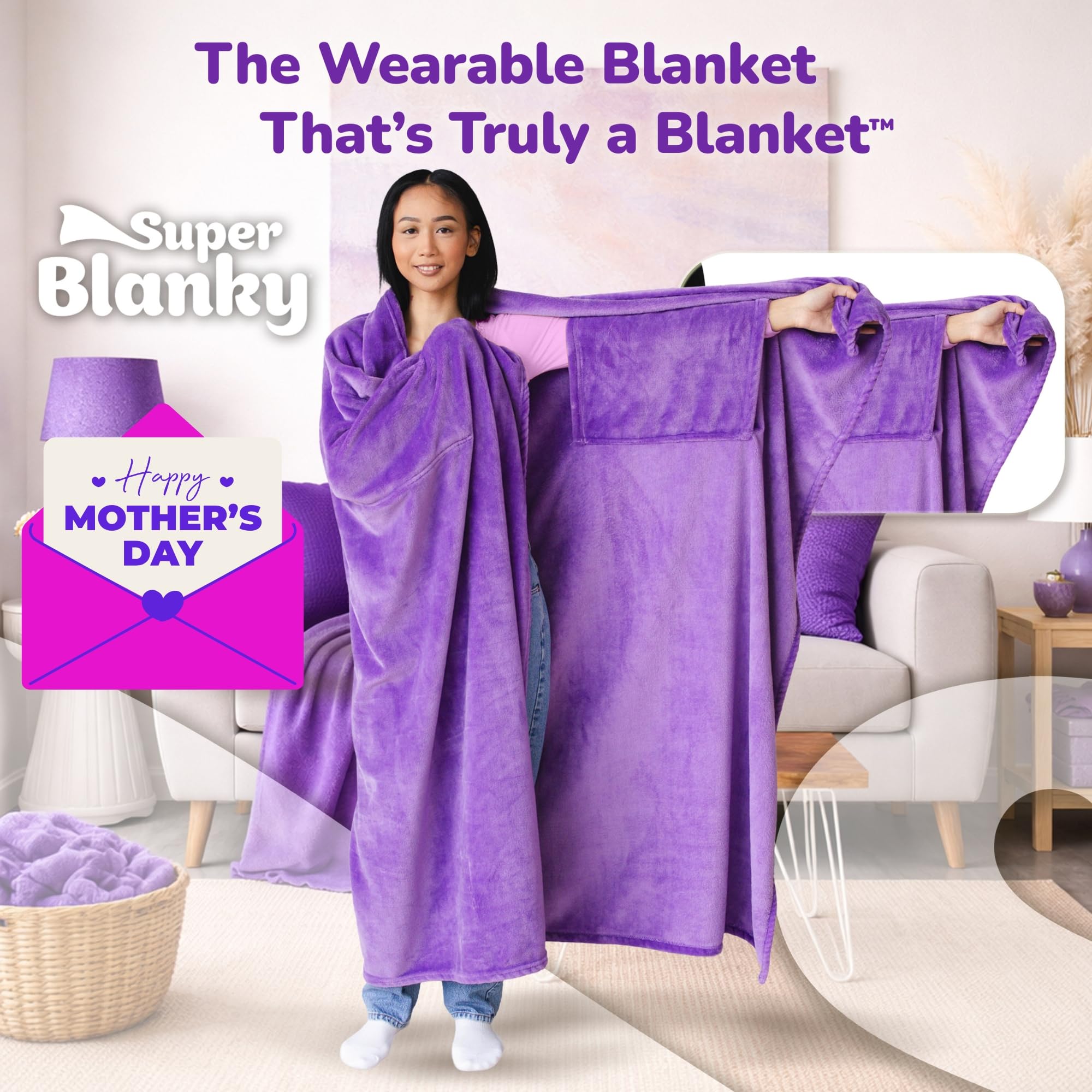 Super Blanky purple wearable blanket oversized 70x60 for lounging