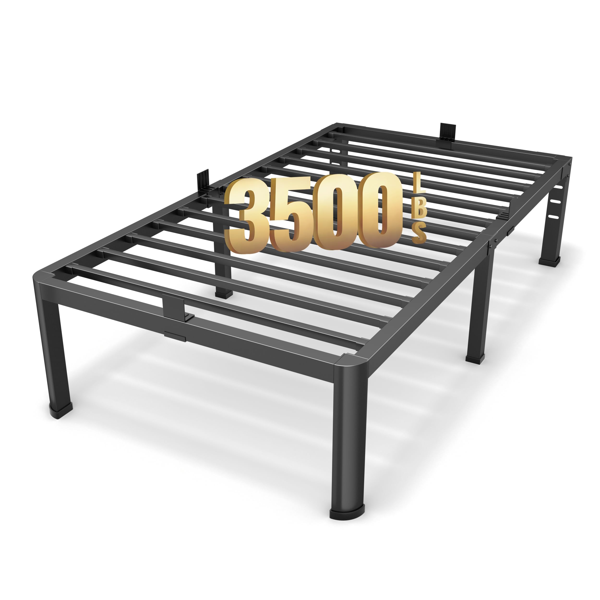 Superay 18-inch twin bed frame side view with rounded corners for safe, comfortable sleep